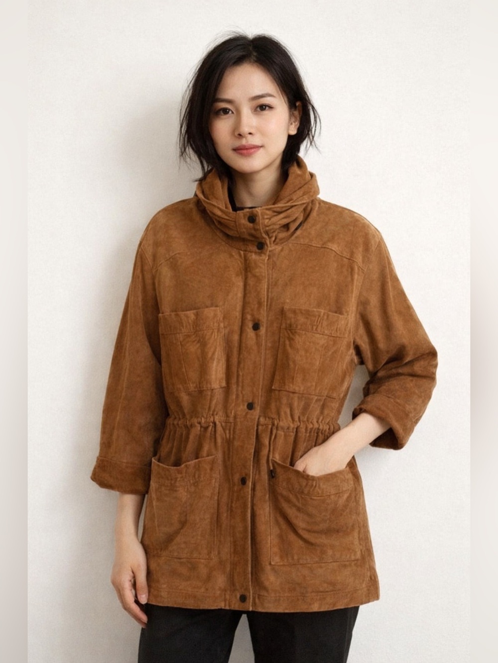 Vintage Funnel Neck Oversized Suede Jacket Boxy Boho Earthy Buttery Soft